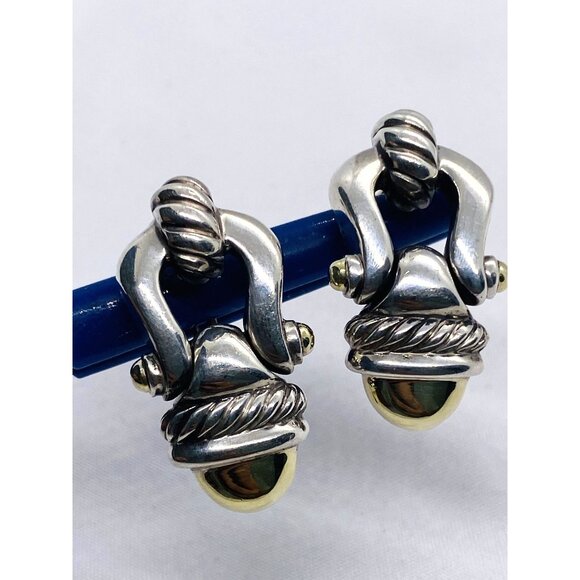 David Yurman 925 Sterling Silver 14K 585 Acorn Door Knocker Earrings - Picture 1 of 10